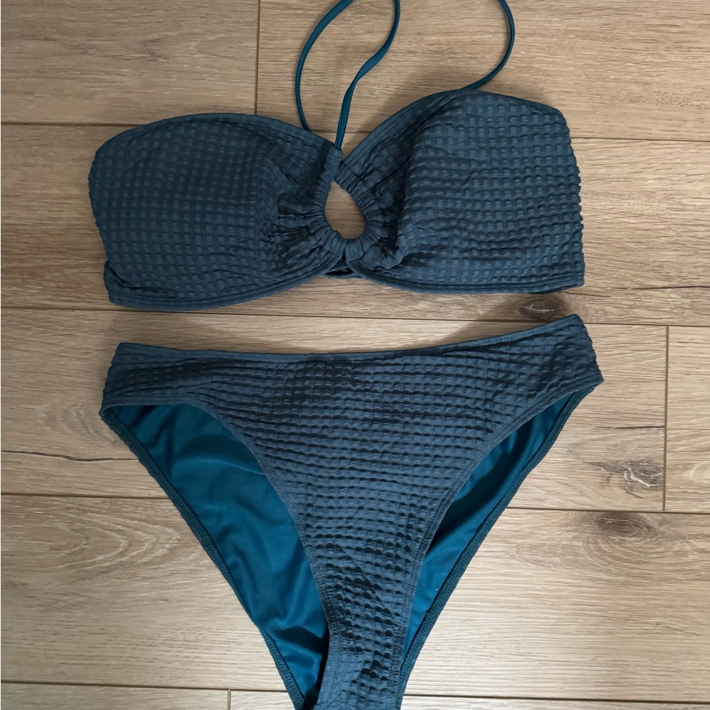 Women's Teal Textured Bikini Set